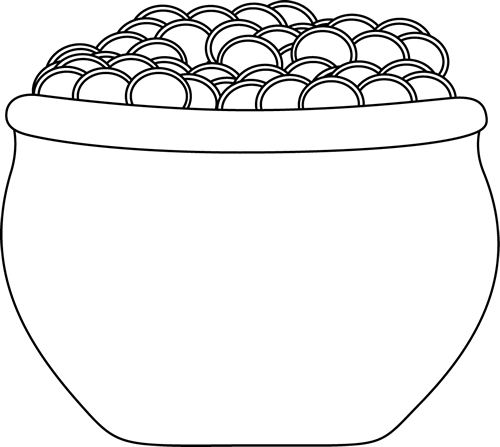 Black and White Pot of Gold Clip Art - Black and White Pot of Gold 