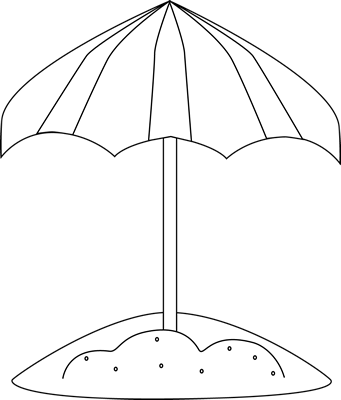 Black and White Beach Umbrella in the Sand Clip Art - Black and 