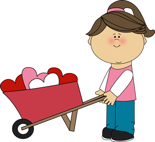 Girl Pushing Wheelbarrow of Hearts Clip Art - Girl Pushing 
