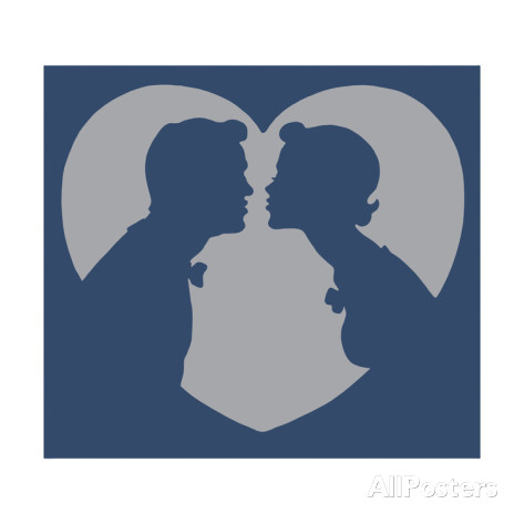 Silhouette of Two People Kissing Print by Pop Ink - CSA Images at 