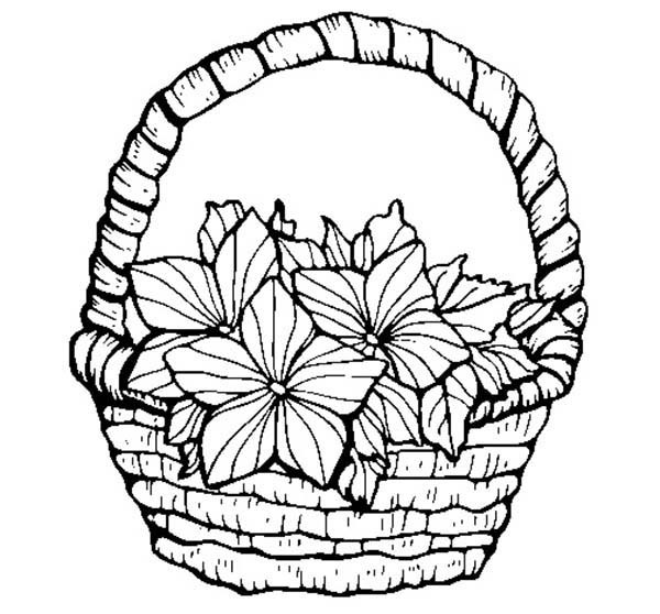 Pretty Classical Basket of Flowers Coloring Pages: Pretty 