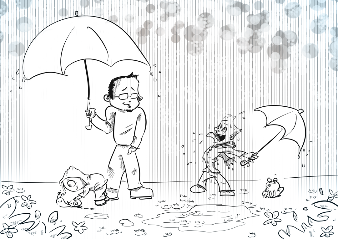 children playing in rainy season drawing - Clip Art Library