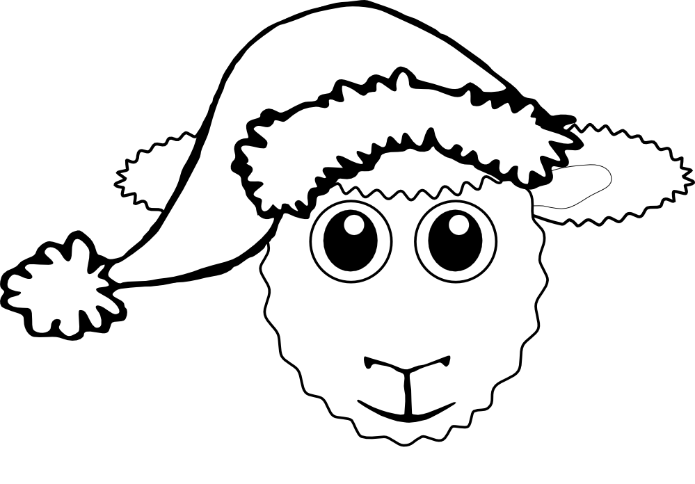Sheep 1 face with Santa Hat Black White Line Art Christmas Xmas 