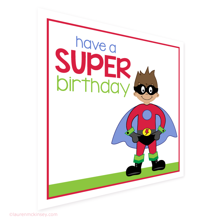complete collection{superhero birthday gift tags and card 