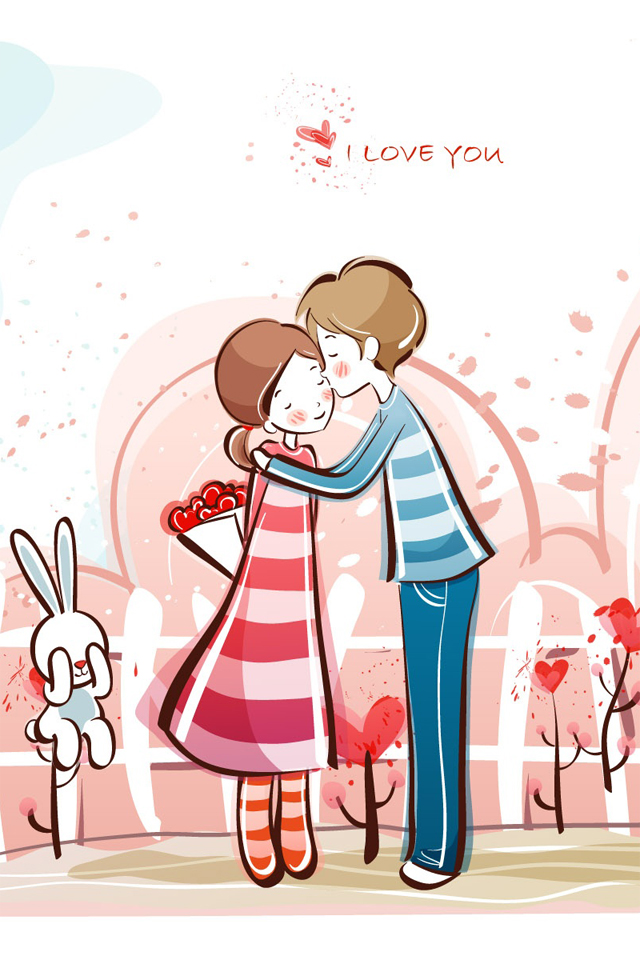 cute couples kissing cartoon