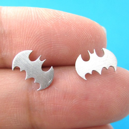 Batman Logo Bat Symbol Silhouette Stud Earrings | Sterling Silver 