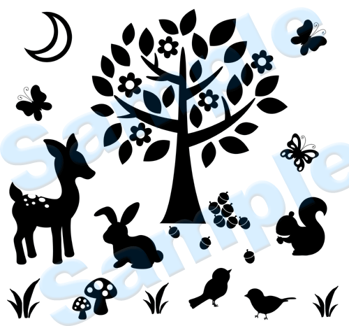 Woodland Forest Animal Silhouette Wall Mural Baby Nursery Kids 