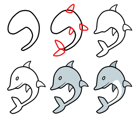 how to draw a cute baby dolphin