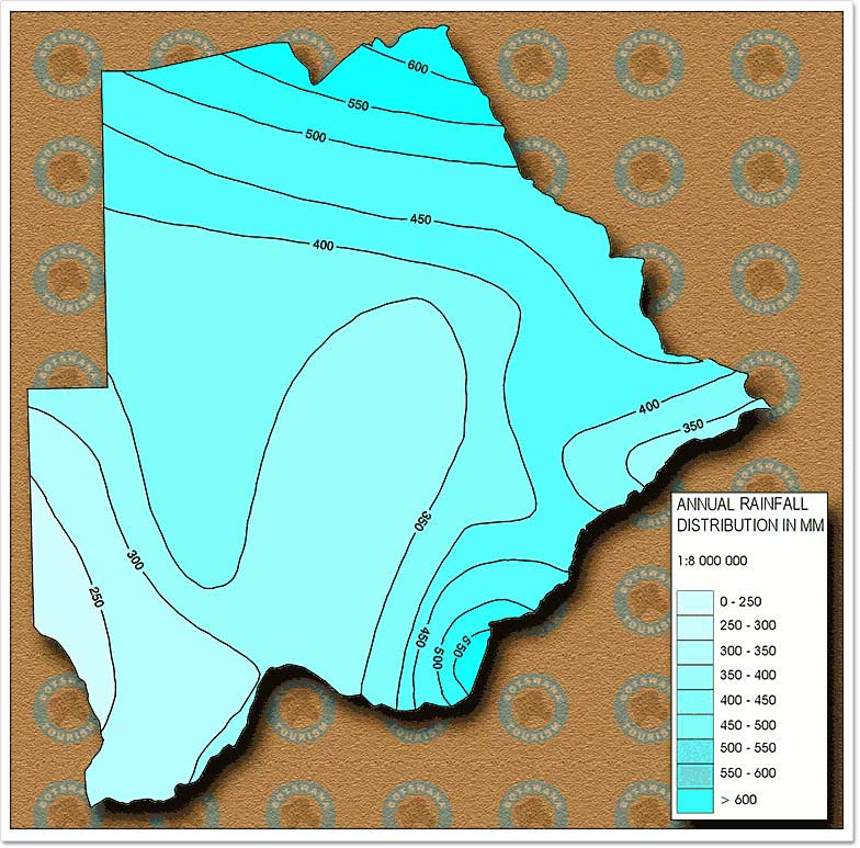 Annual Rainfall Map of Botswana