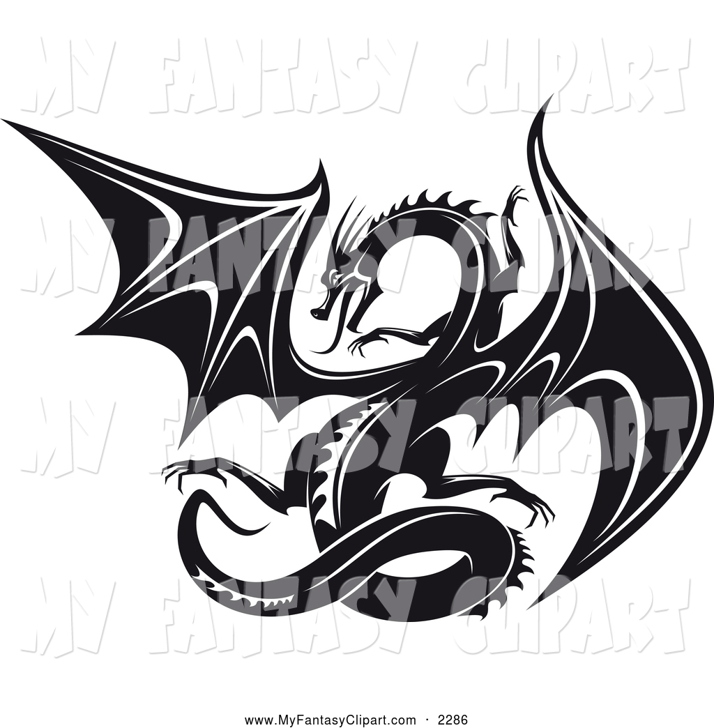 Clip Art of a Black and White Dragon by Seamartini Graphics - #2286
