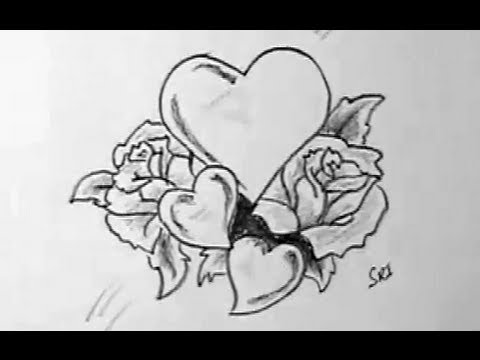 How to Draw Love hearts and Rose flowers bunch - YouTube