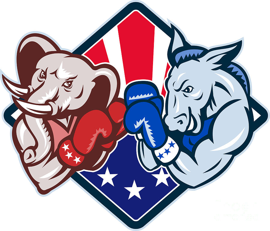Democrat Donkey Republican Elephant Mascot Boxing by Aloysius 