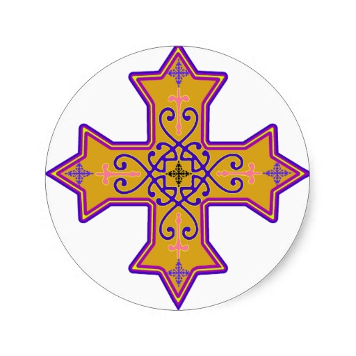Pretty Gold and Pink Coptic Cross Stickers | Zazzle