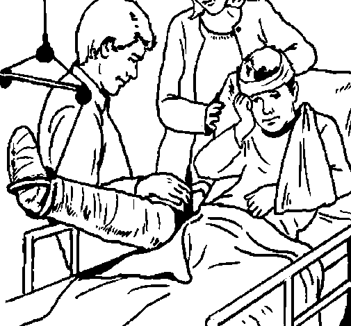 Coloring page Little boy with broken leg to color online 