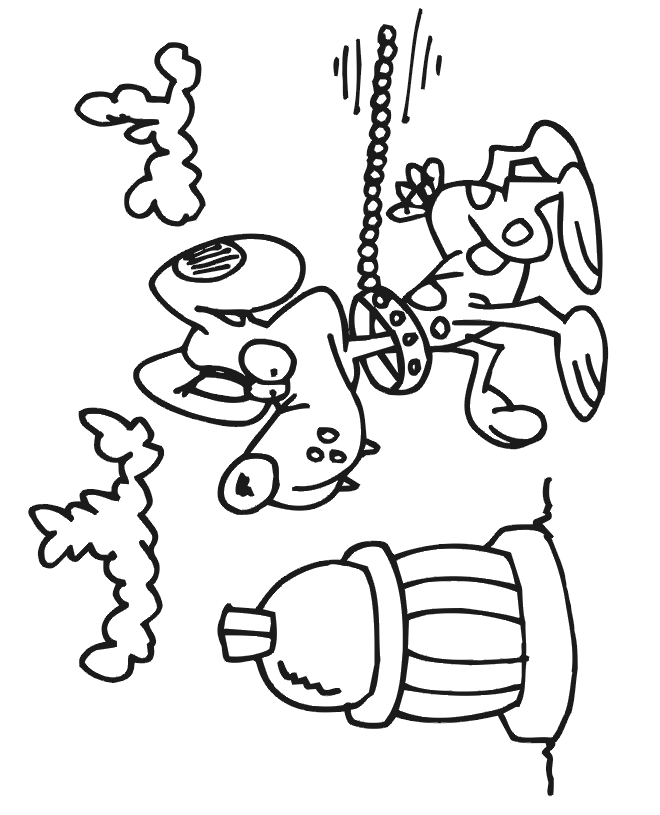 Dog Coloring Page | Dog On Leash At Fire Hydrant