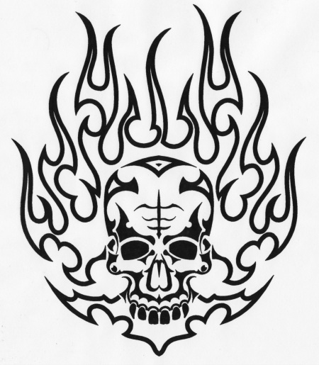 tattoo skull on fire drawing.