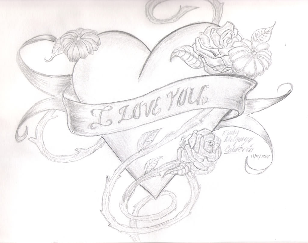 Love Heart Teddy Bear Pencil Drawing - docemoreena