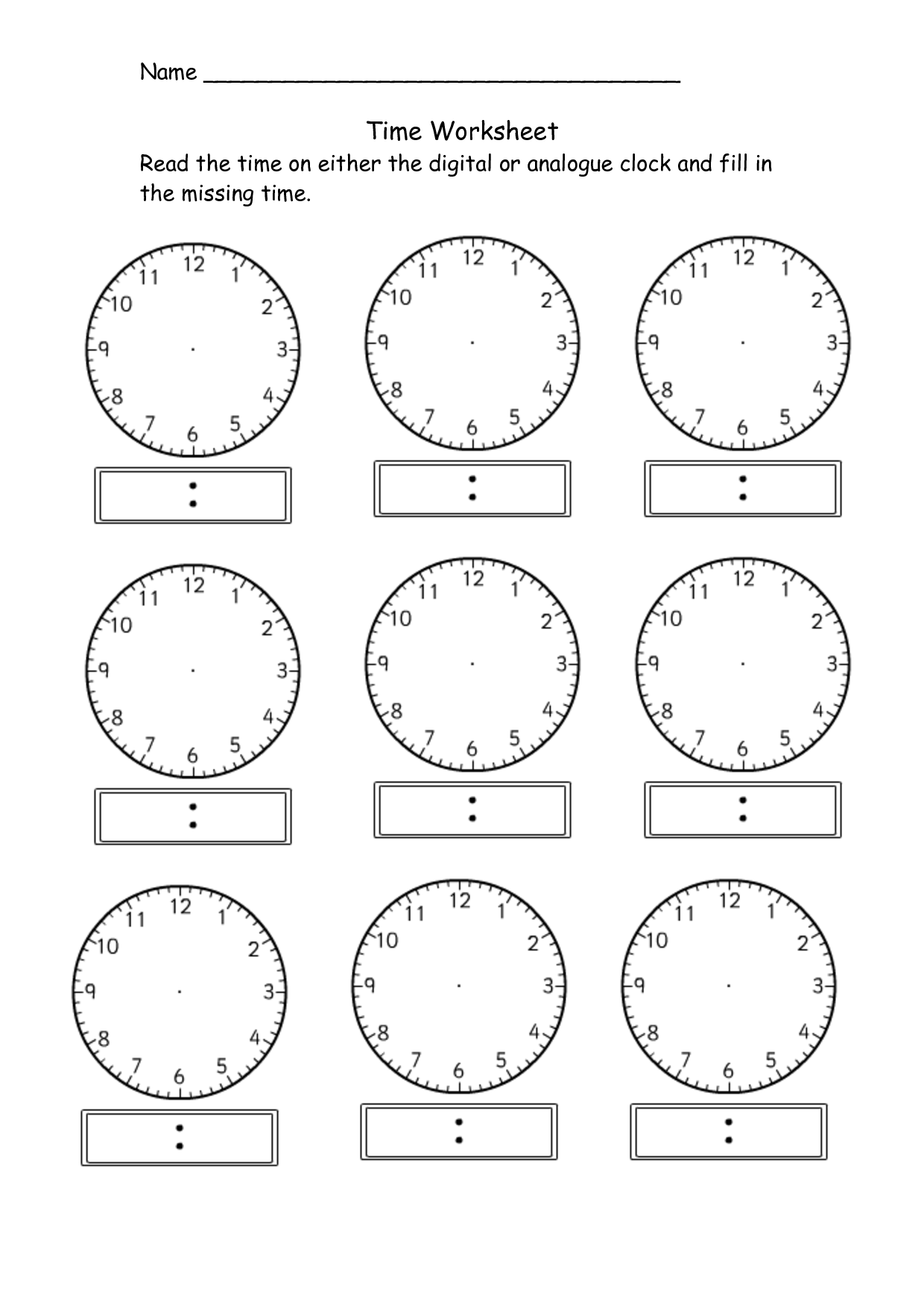 Teaching Children To Tell Time Printable Clock