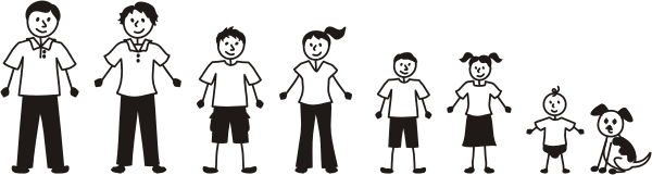 family of seven stick figures