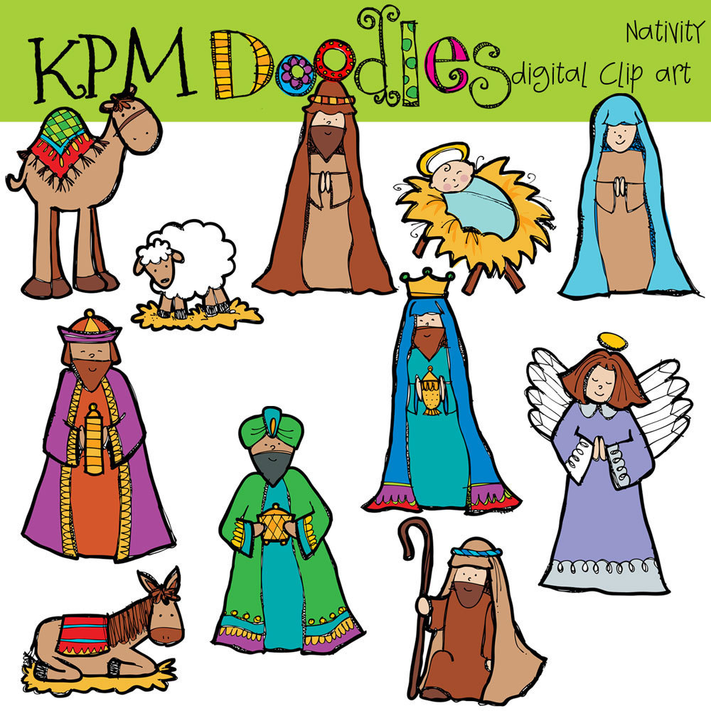 COMBO Nativity Digital Clip art and blackline stamps by kpmdoodles