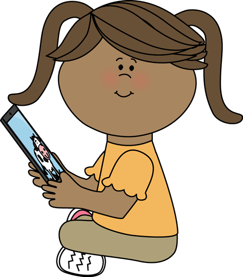 Kid Reading on an Tablet Clip Art - Kid Reading on an Tablet Image