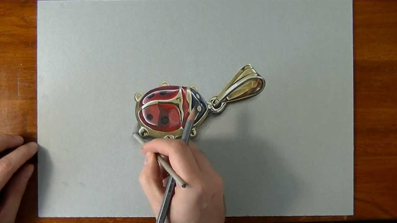 Drawing Time Lapse: lady bug pendant - hyperrealistic art - YouTube