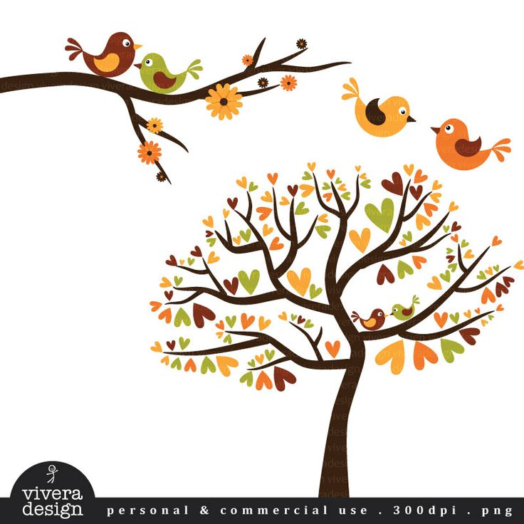 Love Birds in Fall Colors - Autumn Love Birds - Digital Clip Art