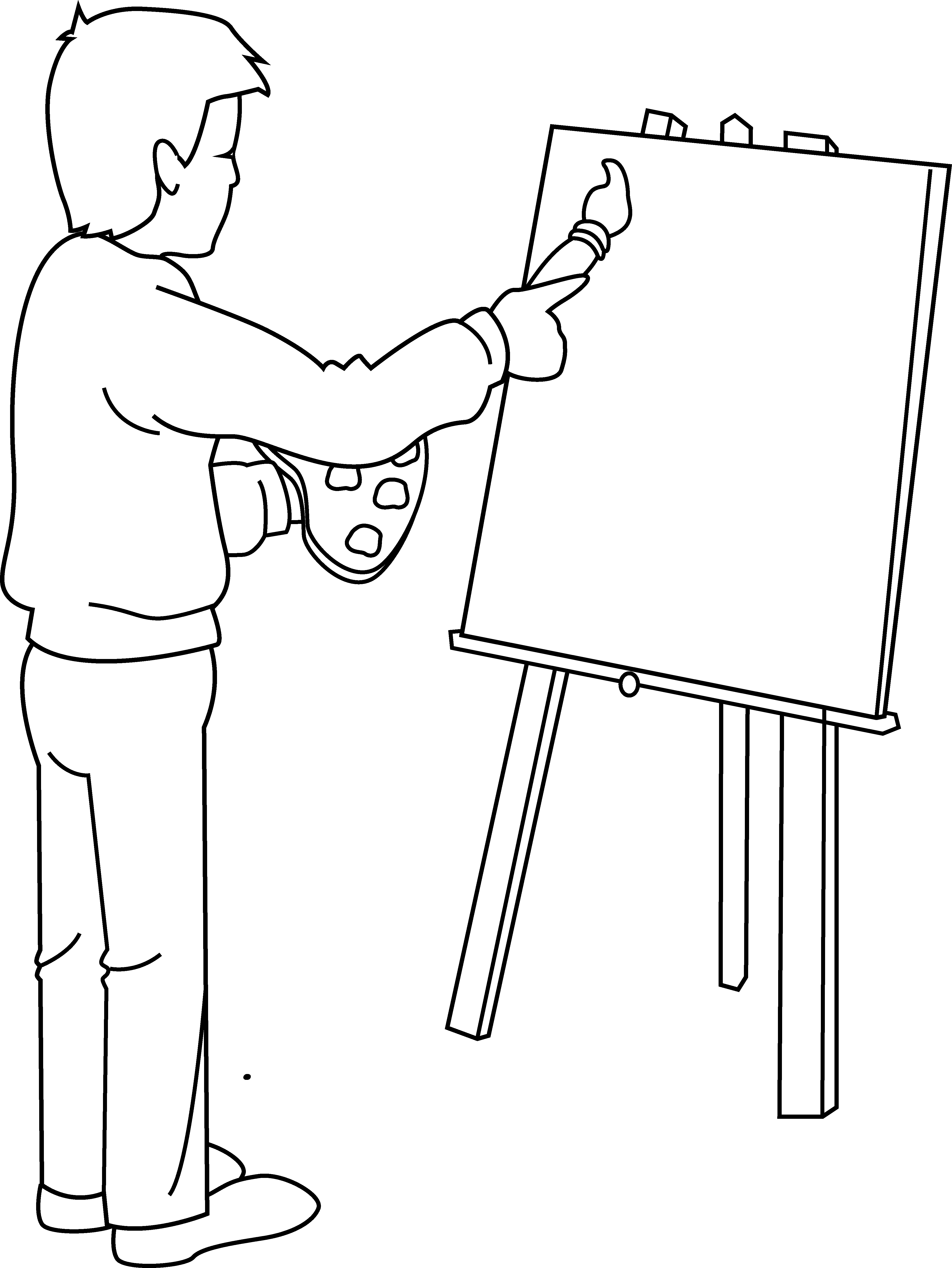 Coloring Page of Artist Painting - Free Clip Art