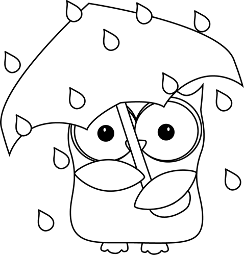 Black and White Owl in the Rain Clip Art - Black and White Owl in 