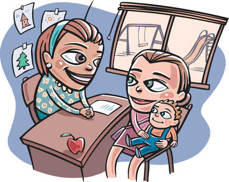 Stock Illustration - A mother and child visiting a pediatrician