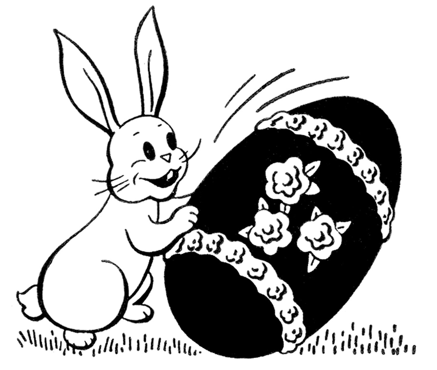Retro Easter Images - Bunny with Candy Egg - The Graphics Fairy
