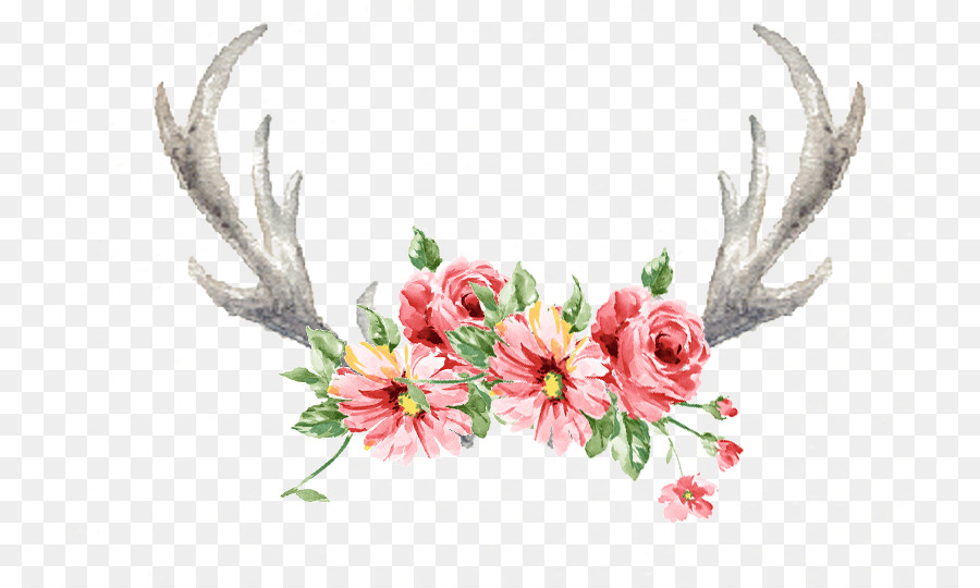 Wildflower Antler - Hand painted antlers png download - 793*538 - Free Transparent Flower png Download.