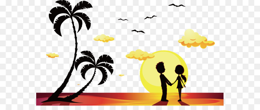 Stock illustration Beach Royalty-free Clip art - Vector sunset under the beach couple png download - 2629*1478 - Free Transparent Silhouette png Download.