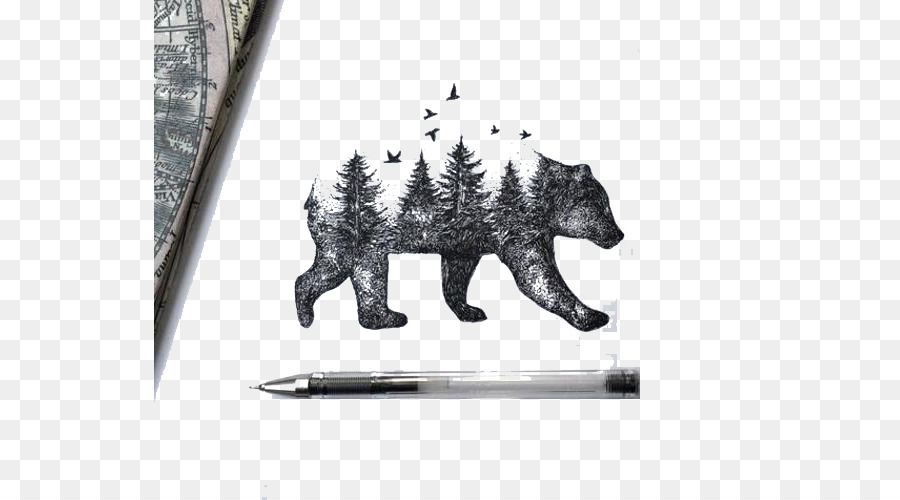 Bear Drawing Tattoo Idea Sketch - Hand-painted wild bears png download - 591*500 - Free Transparent  png Download.