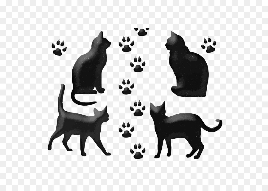 Black cat Euclidean vector Drawing - Four black cartoons, cats and footprints png download - 625*625 - Free Transparent Cat png Download.