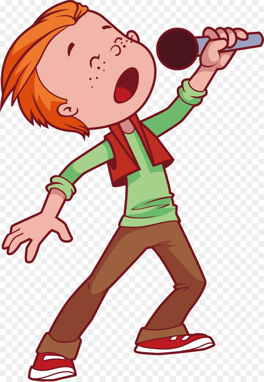 Microphone Singing Cartoon Child - Little boy singing vector png