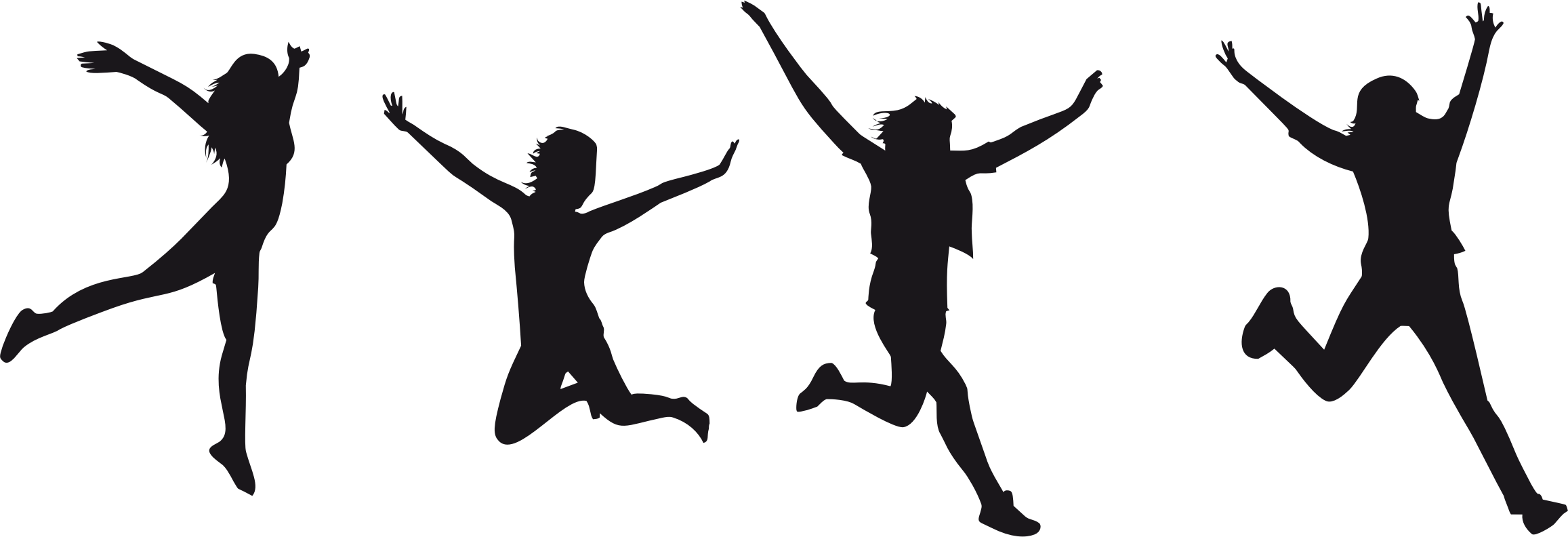 silhouettes of people jumping
