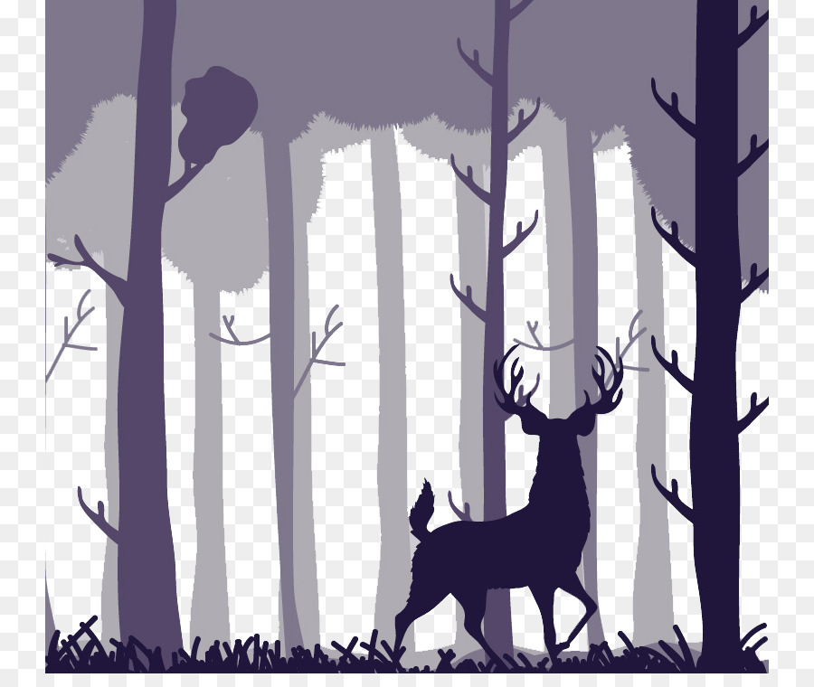 Trees and Deer Silhouette Forest - Forest deer png download - 800*745 - Free Transparent Deer png Download.