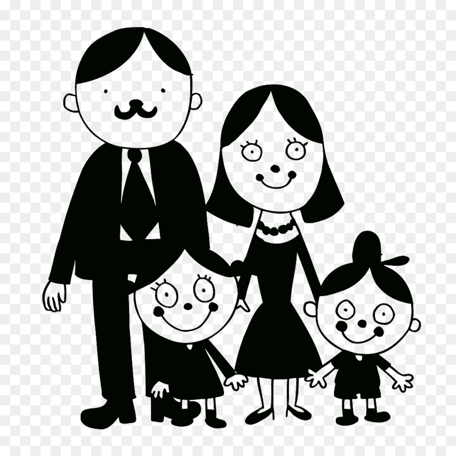 Family Drawing Illustration - Black and white cartoon family of four png download - 1024*1024 - Free Transparent Family png Download.