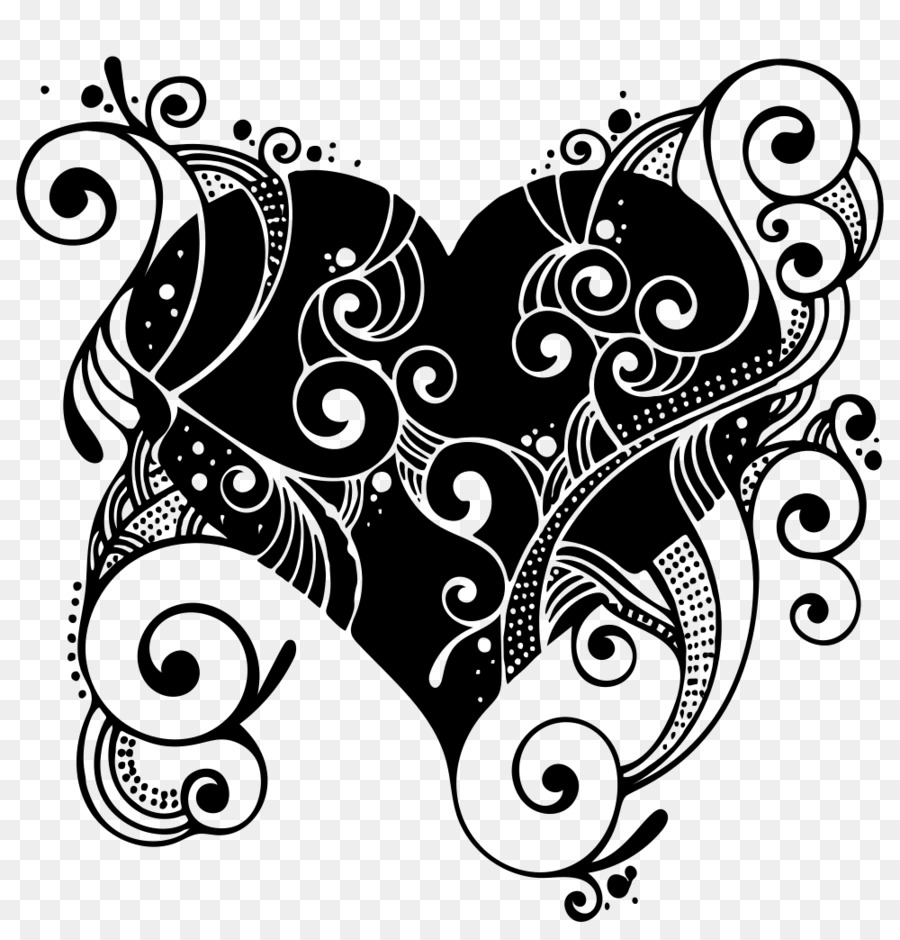 Decorative arts Drawing Ornament Heart Design - heart silhouette png black png download - 1000*1043 - Free Transparent Decorative Arts png Download.