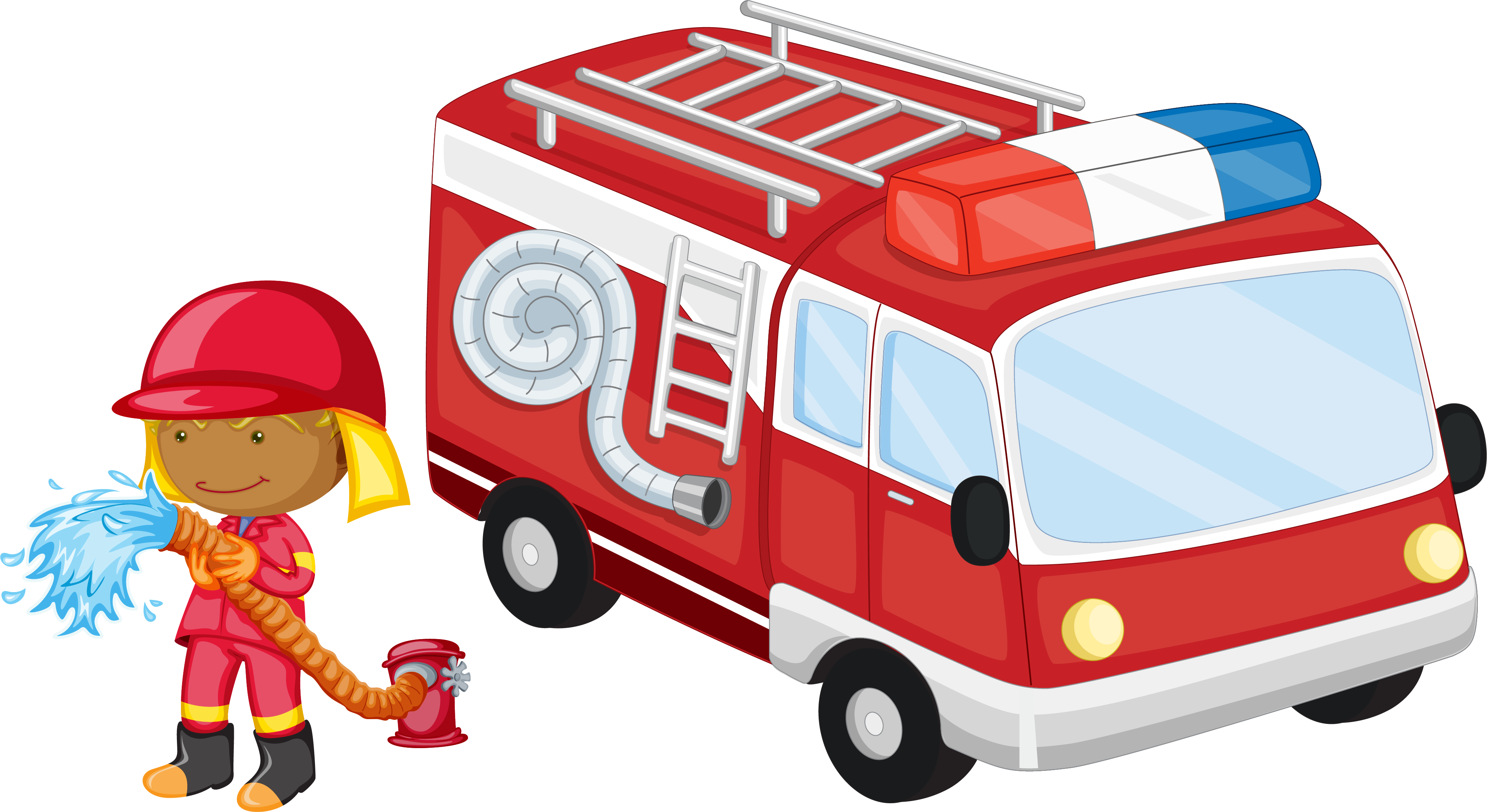Fire engine Poster Cartoon - Vector cartoon fire truck and firefighters