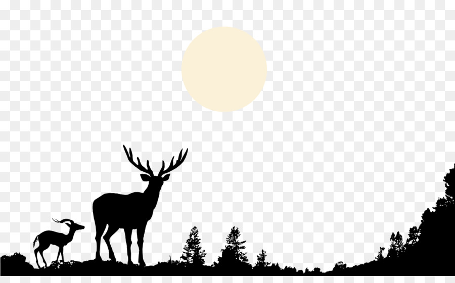 Deer Nature Wildlife Clip art - Hand-painted black and white silhouette deer hilltop forest moon png download - 1336*810 - Free Transparent Deer png Download.