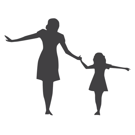 mother holding hand of daughter silhouette
