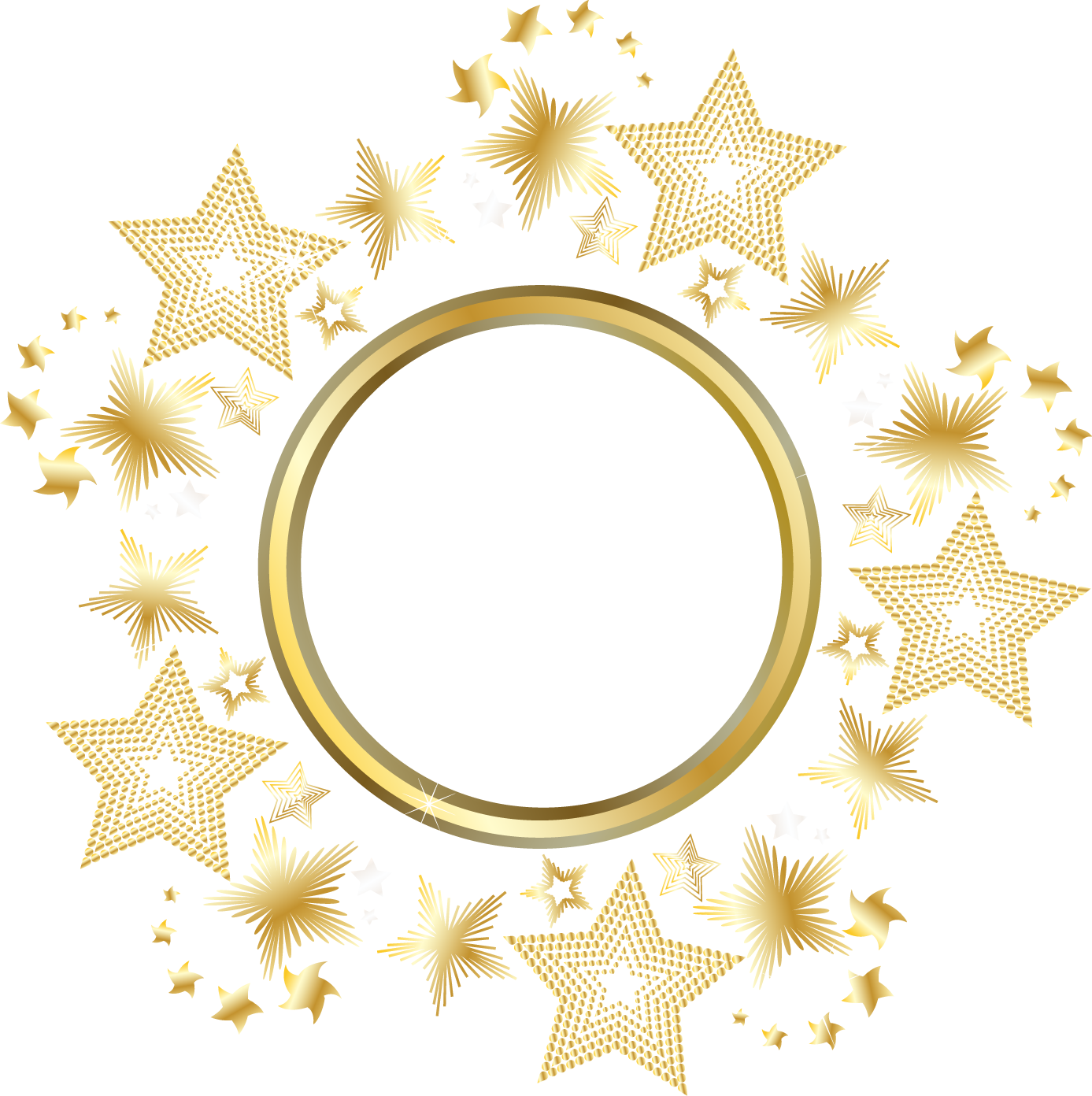 Circle Gold Star - Decorative gold star round frame png download - 1387