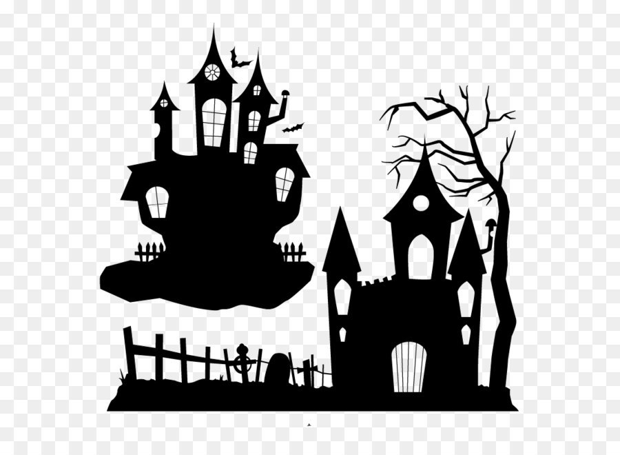 Halloween Ghost Party Clip art - Halloween Haunted House Silhouette png download - 800*800 - Free Transparent Halloween  ai,png Download.