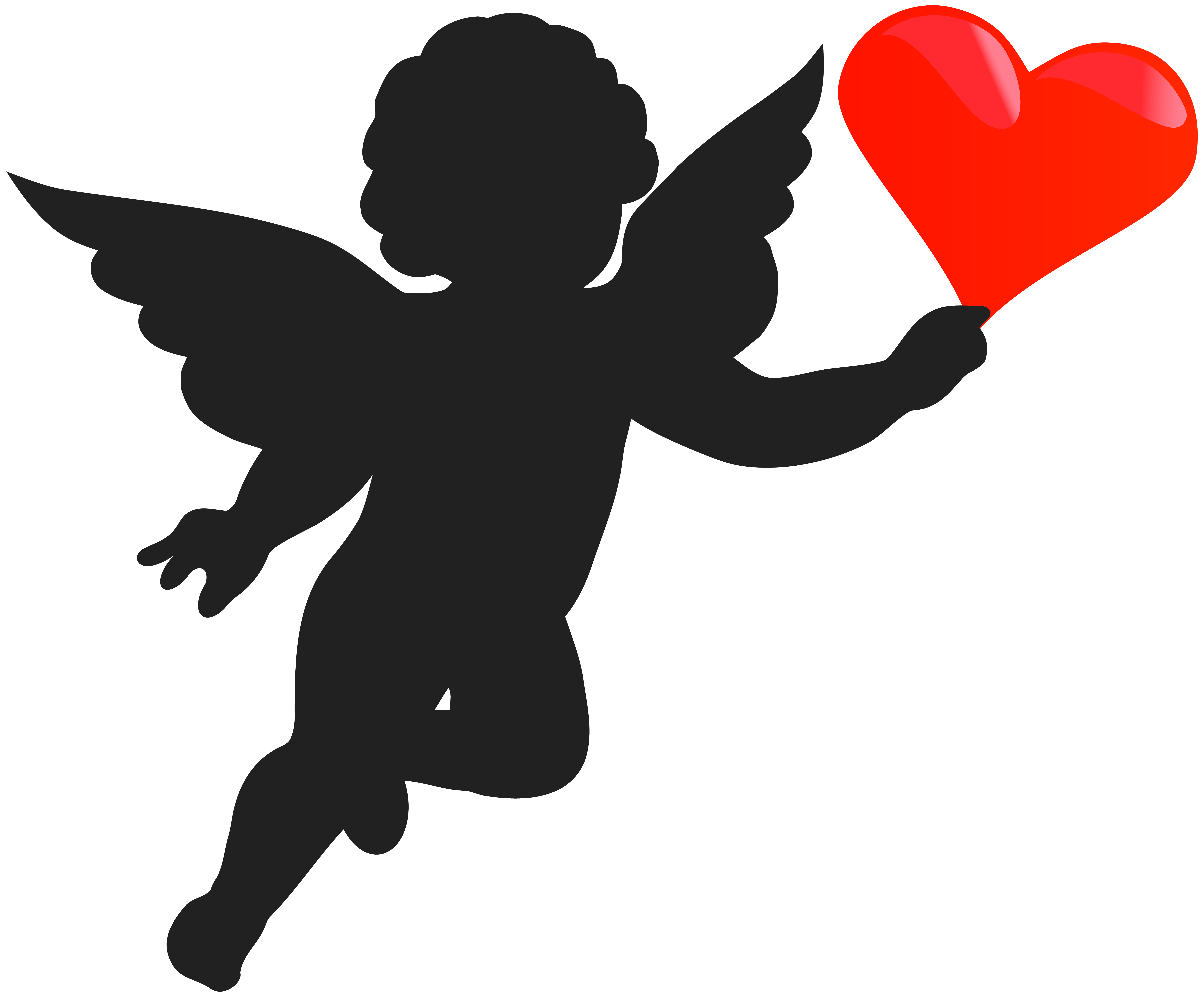 Cherub Cupid Angel Silhouette With Heart PNG Clip.