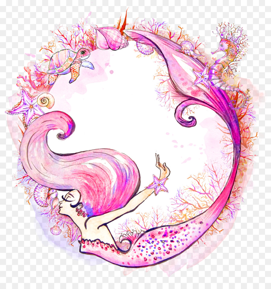 Mermaid Watercolor painting Siren Clip art - Pink Mermaid png download - 2673*2801 - Free Transparent Watercolor Painting png Download.