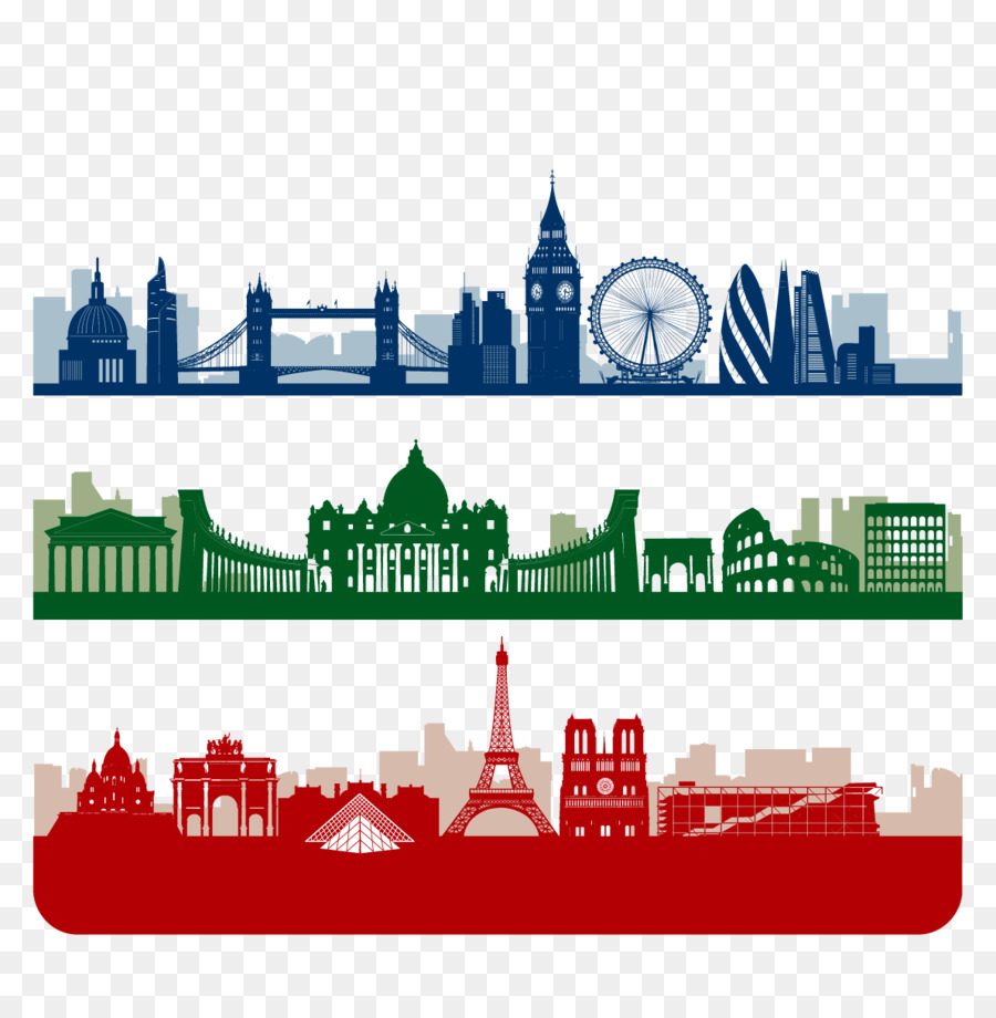 Paris London Skyline Silhouette - Vector Travel landmarks png download - 1191*1212 - Free Transparent Paris png Download.