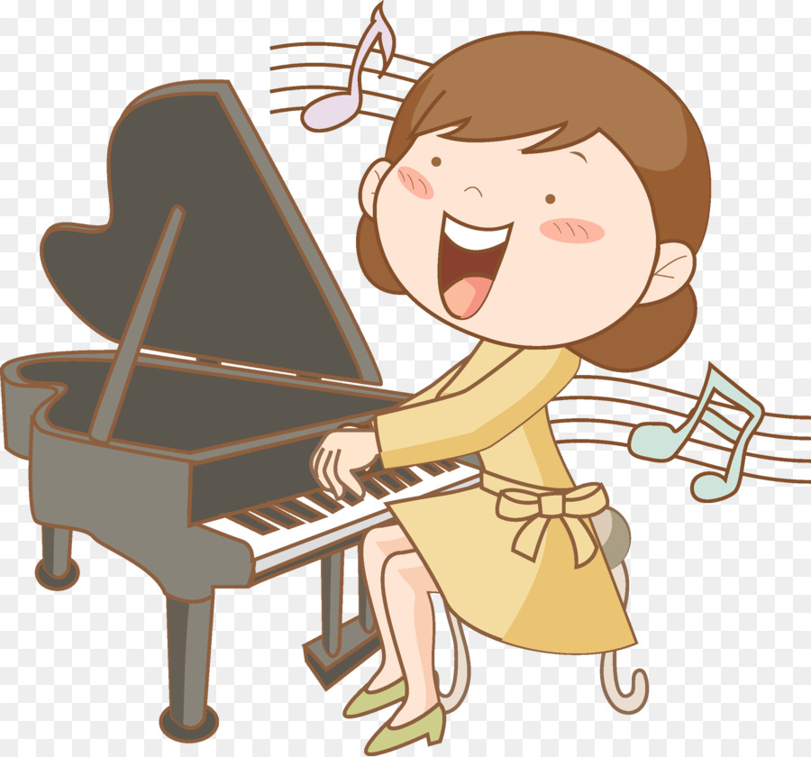 Cartoon Drawing Piano Clip art - A woman who sings while playing png download - 1936*1804 - Free Transparent  png Download.