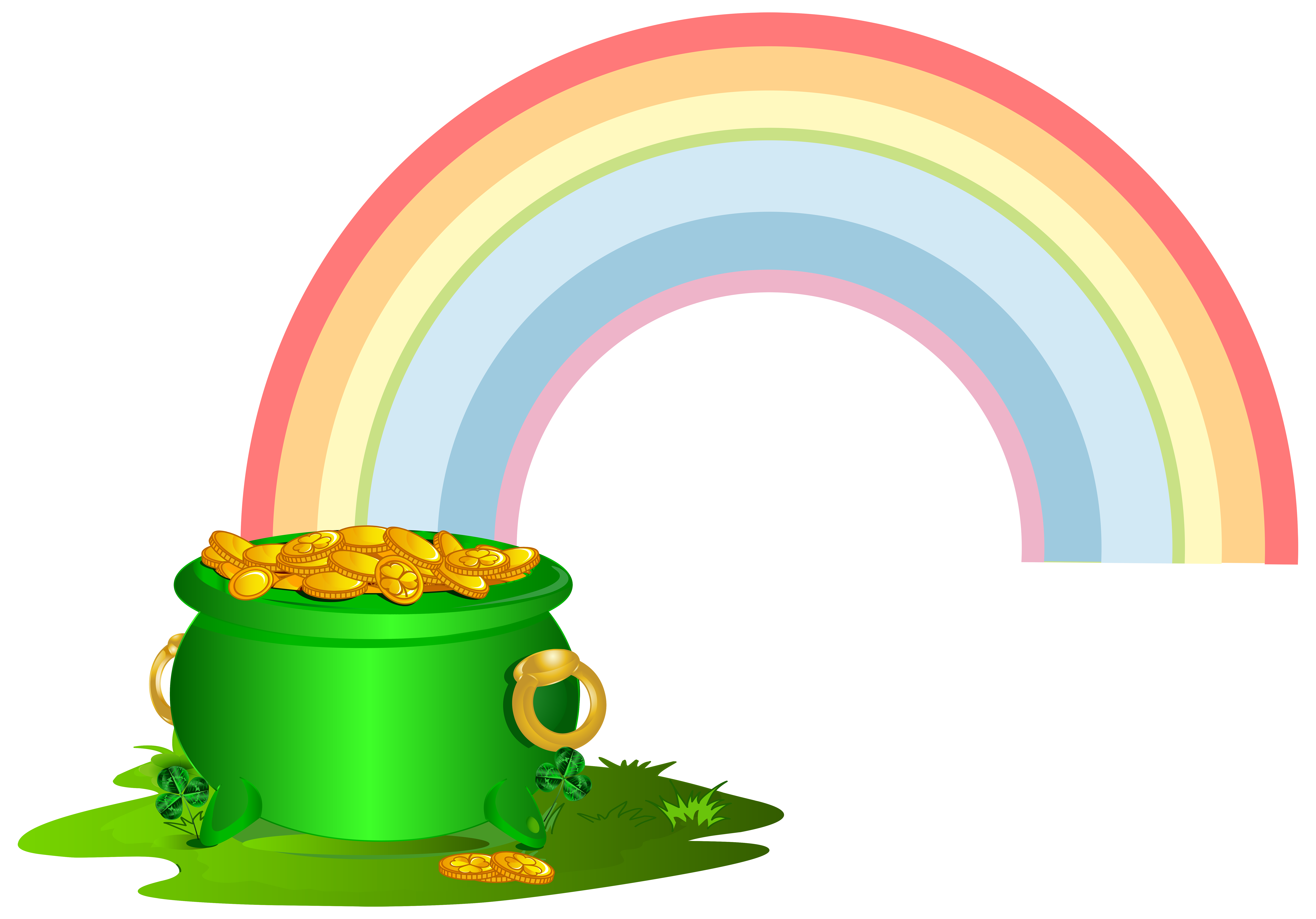 Gold Rainbow Clip Art Green Pot Of Gold With Rainbow